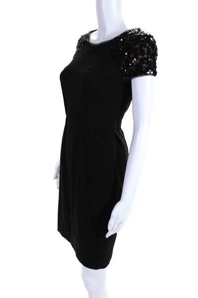 BCBGMAXAZRIA Womens Woven Sequined Short Sleeve Sheath Dress Black Size 2