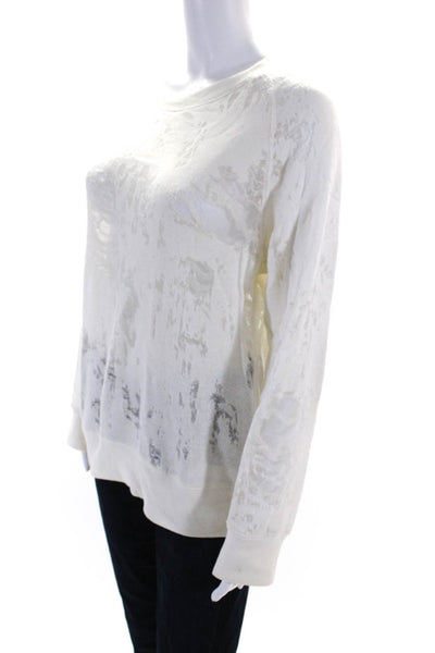 IRO Women's Crewneck Long Sleeves Sheer Pullover Blouse White Size L
