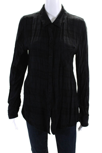 Rails Women's Long Sleeves Collar Button Down Black Blue Plaid Shirt Size M
