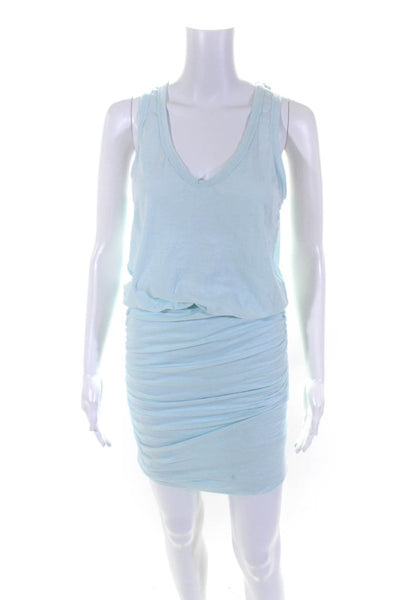 Sundry Womens Ruched Scoop Neck Midi Tank Sheath Dress Light Blue Size 1
