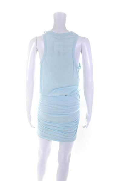 Sundry Womens Ruched Scoop Neck Midi Tank Sheath Dress Light Blue Size 1