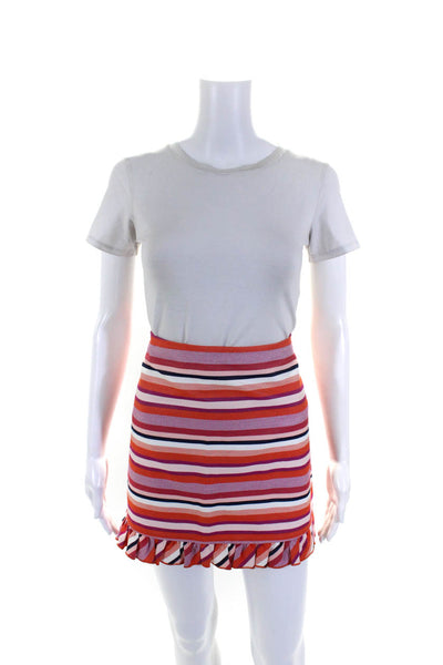 Trina Turk Womens Ruffle Hem Striped Mini Pencil Skirt Pink Red Size 4