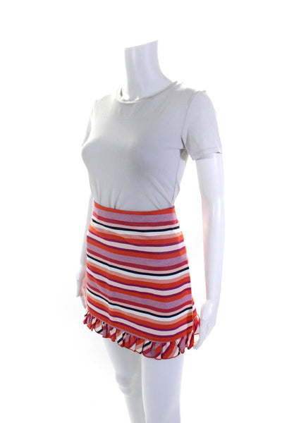 Trina Turk Womens Ruffle Hem Striped Mini Pencil Skirt Pink Red Size 4