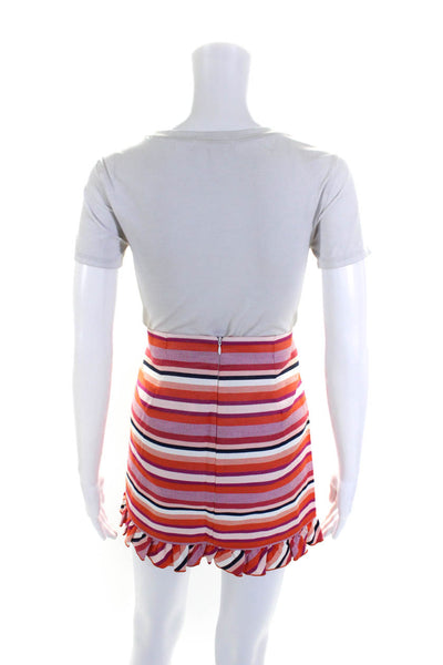 Trina Turk Womens Ruffle Hem Striped Mini Pencil Skirt Pink Red Size 4