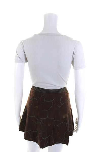 Custo Barcelona Womens Button Front Pleated Flare Mini Skirt Brown Size IT 40