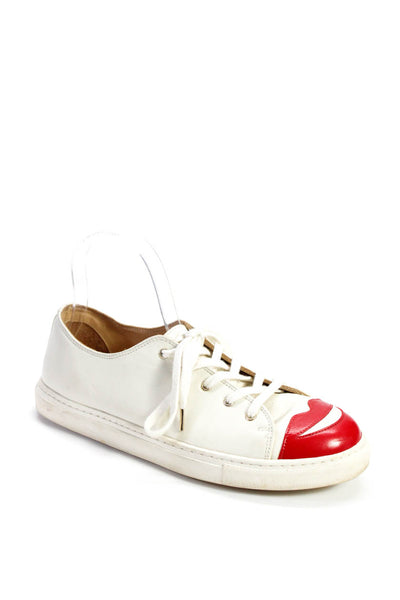 Charlotte Olympia Womens Lace Up Lips Cap Toe Low Top Sneakers White Leather Siz