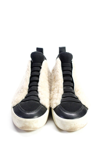 3.1 Phillip Lim Womens Leather Shearling High Top Sneakers Black Brown Size 38.5