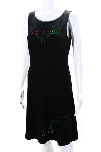 Desigual Womens Sleeveless Scoop Neck Laser Cut Shift Dress Black Size Medium