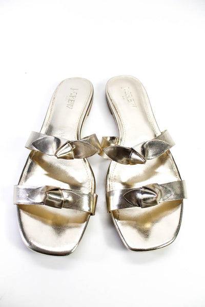J Crew Women's Open Toe Bows Slip-On Slides Flat Sandals Gold Size 8