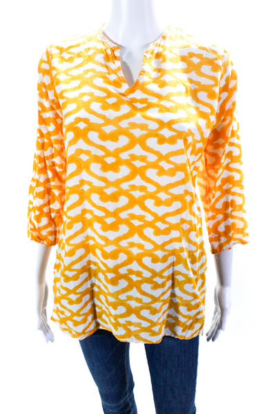 Roberta Roller Rabbit Women's V-Neck 3/4 Sleeves Tunic Blouse Yellow Size 10