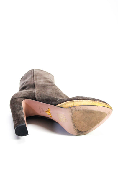 Prada Womens Suede Side Zip Platform High Heel Boots Dark Gray Size 6.5US 36.5EU