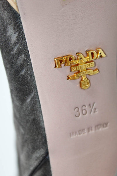Prada Womens Suede Side Zip Platform High Heel Boots Dark Gray Size 6.5US 36.5EU