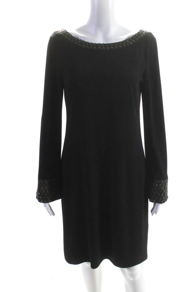 Laundry by Shelli Segal Womens Jeweled Trim Long Sleeves Dress Black Size 6