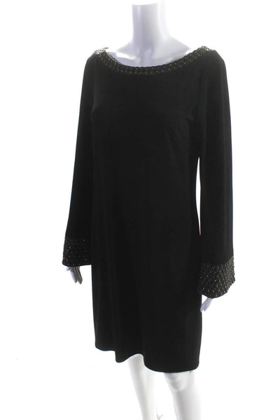 Laundry by Shelli Segal Womens Jeweled Trim Long Sleeves Dress Black Size 6