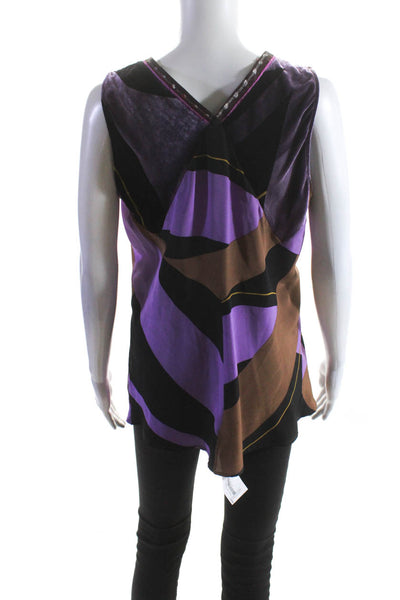 A Common Thread Womens Silk V Neck Tank Top Black Purple Size Large