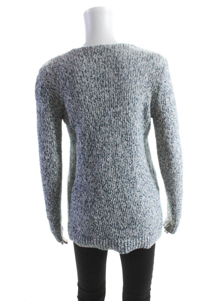 Loft Womens Woven Long Sleeves V Neck Sweater Blue White Cotton Size Small