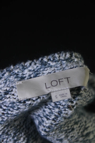 Loft Womens Woven Long Sleeves V Neck Sweater Blue White Cotton Size Small