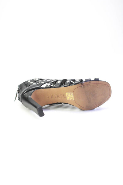 1 State Womens Leather Silver Tone Sandal Heels Black Size 7.5 Medium