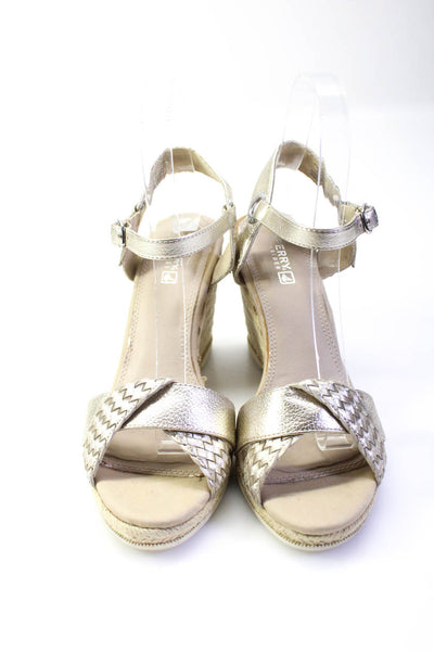 Sperry Womens Leather Espadrille Wedge Sandals Silver Size 7.5 Medium