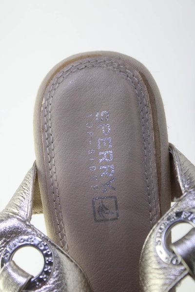 Sperry Womens Leather Espadrille Wedge Sandals Silver Size 7.5 Medium