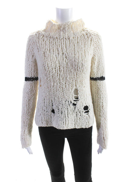 ALC Womens Cashmere Silk Knit Distressed Mock Neck Pullover Sweater White Size S