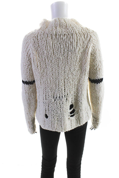 ALC Womens Cashmere Silk Knit Distressed Mock Neck Pullover Sweater White Size S