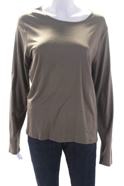 Magaschoni Womens Brown Silk Crew Neck Long Sleeve Knit Blouse Top Size L