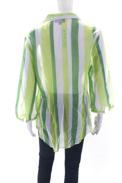 J'envie Womens Two Tone Green Striped Cotton Button Down Blouse Top Size 10