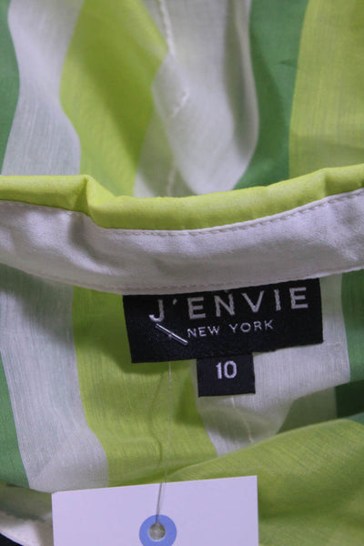 J'envie Womens Two Tone Green Striped Cotton Button Down Blouse Top Size 10