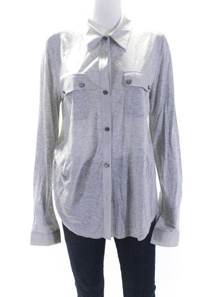 Magaschoni Womens Gray Collar Long Sleeve Button Down Shirt Top Size L