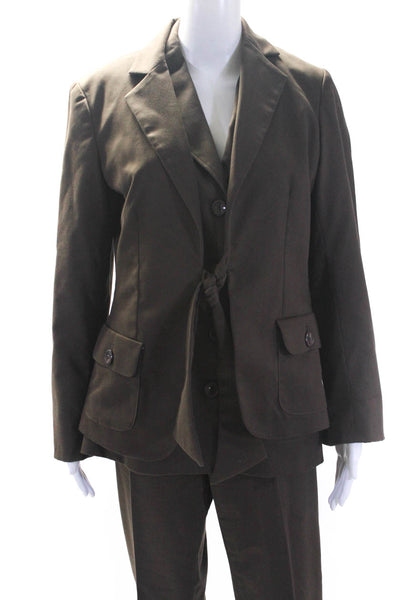 J'envie Womens Brown Cotton Tie Long Sleeve Blazer 3 Piece Set Size 10 8