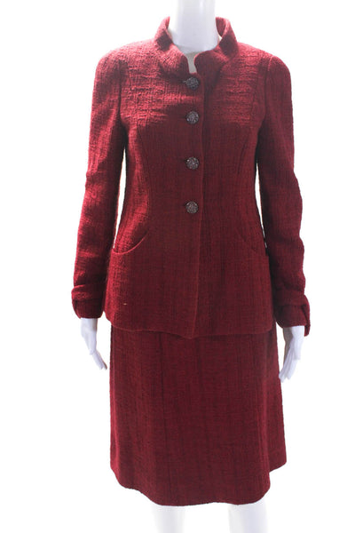 Chanel Womens 2012 Cotton Tweed Four Button Blazer A-Line Skirt Suit Red Size 40