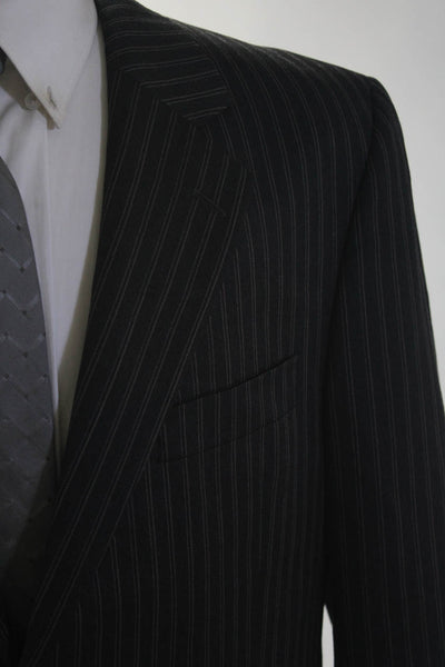 Jack Victor Mens Striped Two Button Lyon Blazer Black Wool Size 42