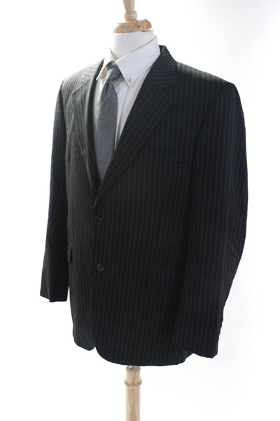 Jack Victor Mens Striped Two Button Lyon Blazer Black Wool Size 42