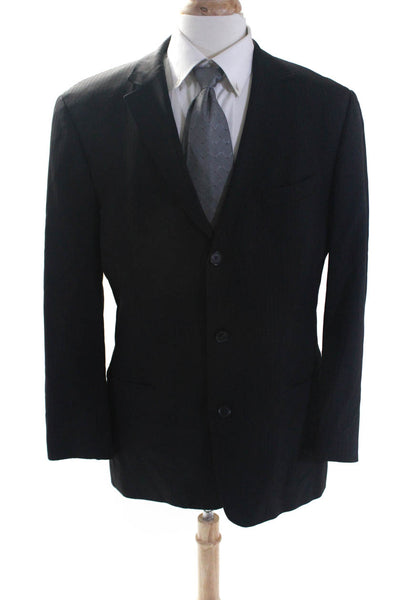 Boss Hugo Boss Mens Striped Three Button Blazer Black Wool Size 44 Long