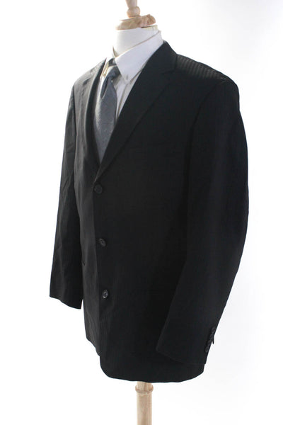 Boss Hugo Boss Mens Striped Three Button Blazer Black Wool Size 44 Long