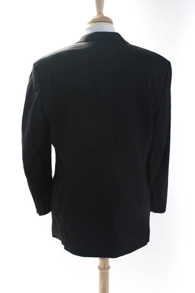 Boss Hugo Boss Mens Striped Three Button Blazer Black Wool Size 44 Long