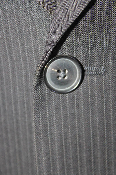 Boss Hugo Boss Mens Striped Three Button Blazer Black Wool Size 44 Long