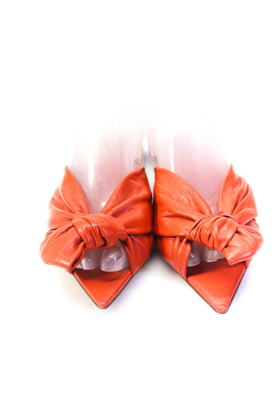 Adriana Degreas Women's Leather Bow Peep Toe Pointed Flat Sandals Orange Size 8