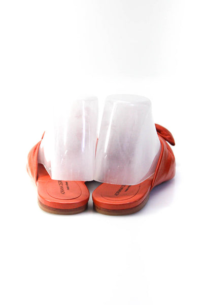 Adriana Degreas Women's Leather Bow Peep Toe Pointed Flat Sandals Orange Size 8