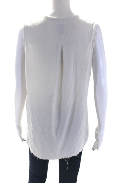 Go Silk Women's Round Neck Sleeveless Lace Up Silk  Blouse White Size M