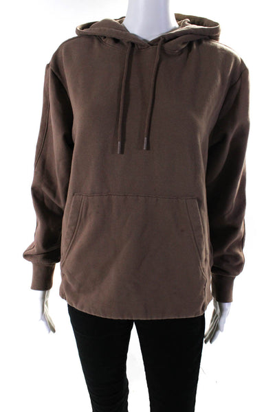 Athleta Womens Pullover Pocket Front Drawstring Hoodie Sweater Brown Cotton XS