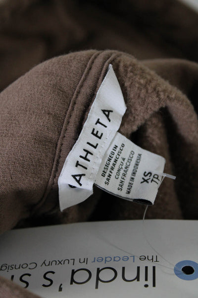 Athleta Womens Pullover Pocket Front Drawstring Hoodie Sweater Brown Cotton XS