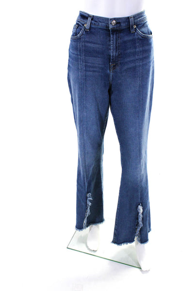 7 For All Mankind Womens High Rise Medium Wash Fringe Flare Leg Jeans Blue 31