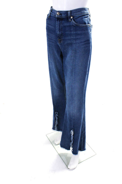 7 For All Mankind Womens High Rise Medium Wash Fringe Flare Leg Jeans Blue 31