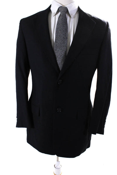 Roundtree & Yorke Mens Navy Blue Wool Two Button Long Sleeve Blazer Size 38R
