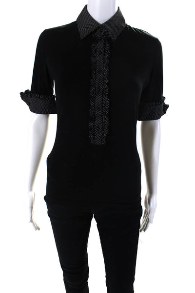Anne Fontaine Womens Cotton Polka Dot Collared Buttoned Blouse Black Size EUR36