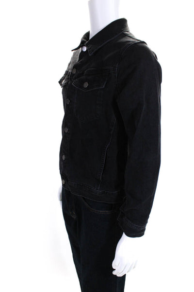 DL 1961 Mens Cotton Collared Darted Button Long Sleeve Denim Jacket Black Size M