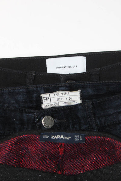 Zara Free People Current/Elliott Womens Pants Jeans Black Red 23 24 Small Lot 3