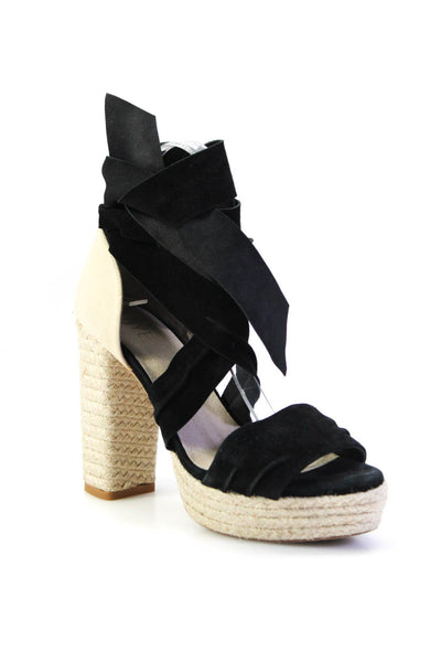 Raye Womens Black Suede Ankle Strap Espadrille Block Heels Sandals Shoes Size7.5